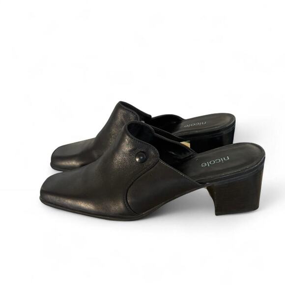90's vintage NICOLE‎ black Square toe leather Mules Slides size 8 1/2. - Picture 2 of 8